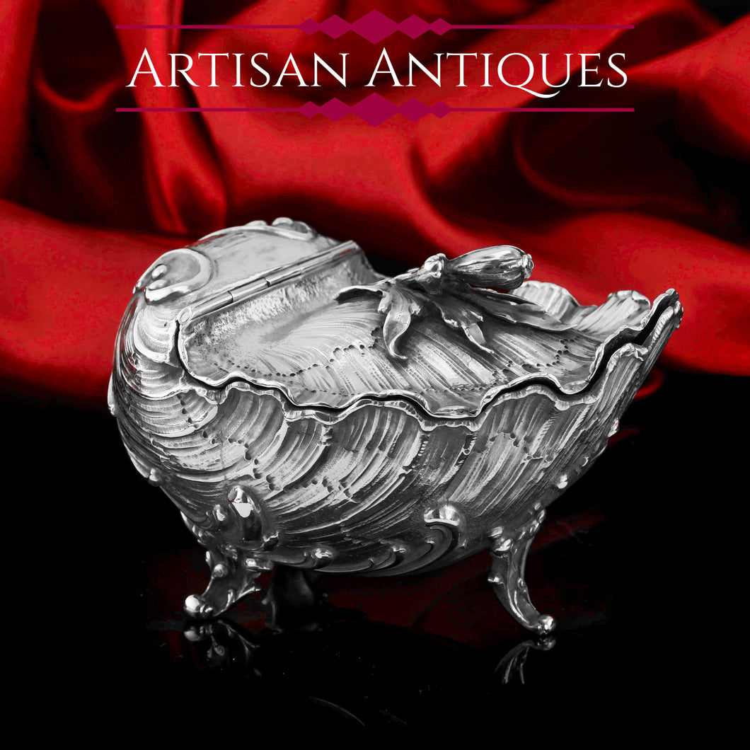 Antique Solid Silver Spoon Warmer / Sugar Bowl in Rococo Form Giant Clam - c.1890