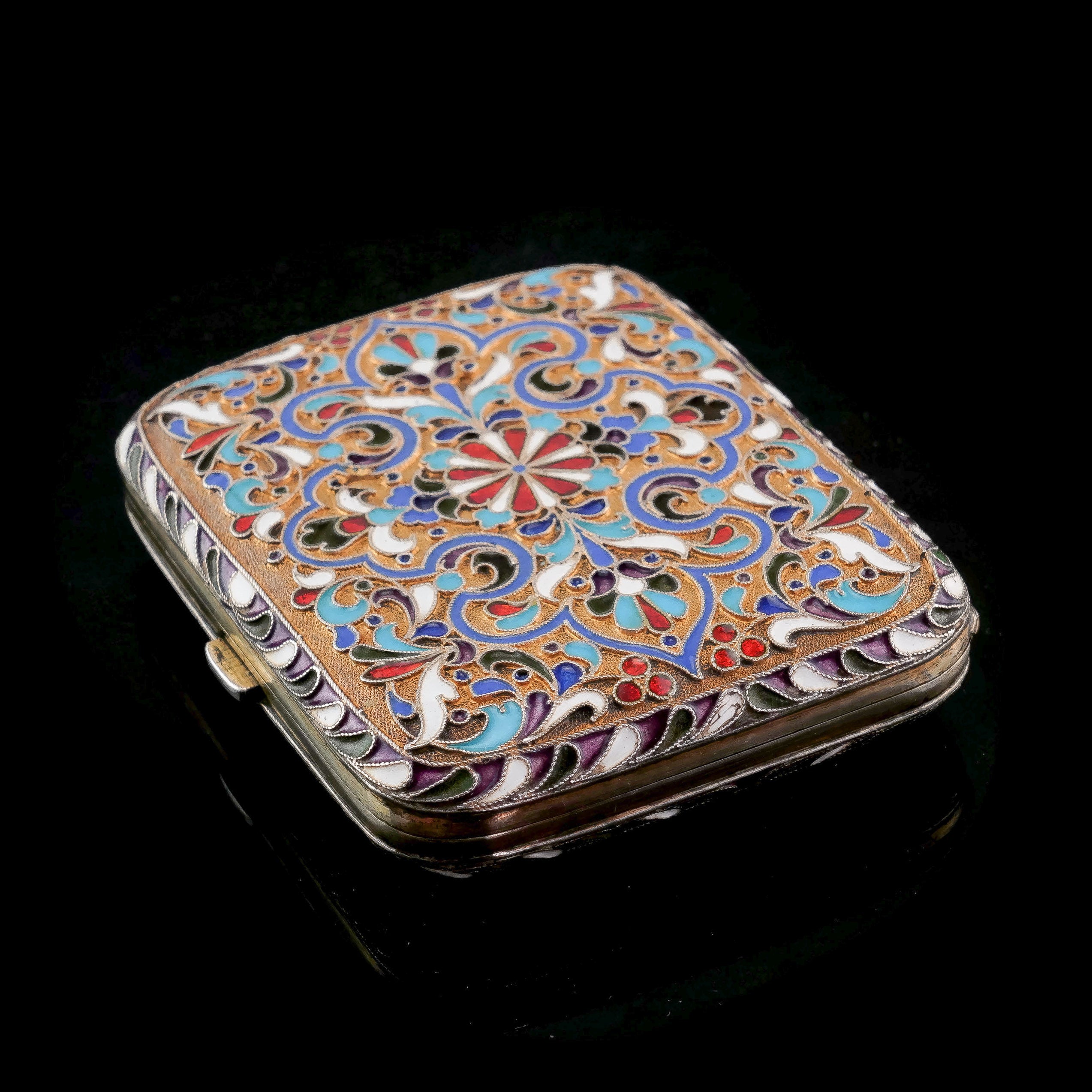 Antique Imperial Russian Solid Silver Cloisonne Enamel Purse/Case