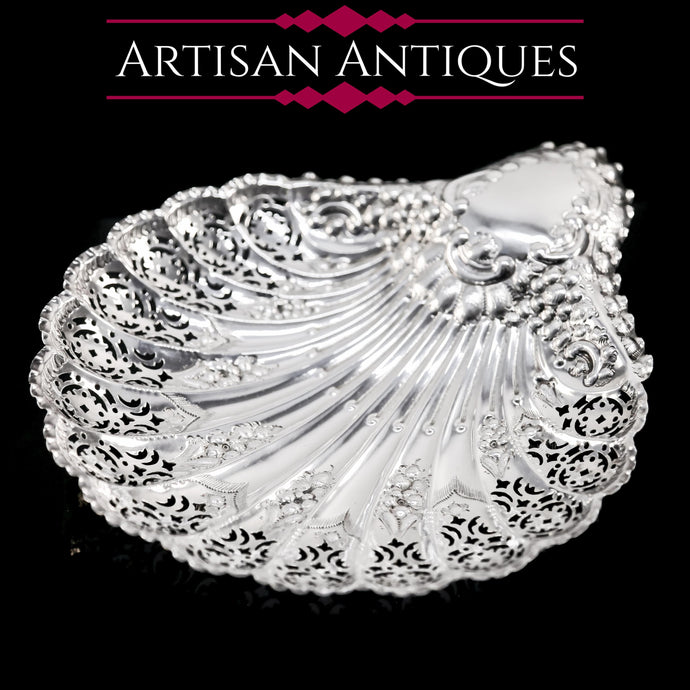 Antique Victorian Large Solid Silver Scallop-Shaped Dish/Bowl - Henry Atkin 1899 - Artisan Antiques