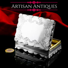 Load image into Gallery viewer, Antique Solid Silver Large Table Snuff Box with Magnificent Engravings - Edward Smith 1850
