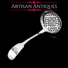 Load image into Gallery viewer, Antique Victorian Solid Sterling Silver Sugar Sifter Spoon - A B Savory &amp; Sons (William Smily) 1856
