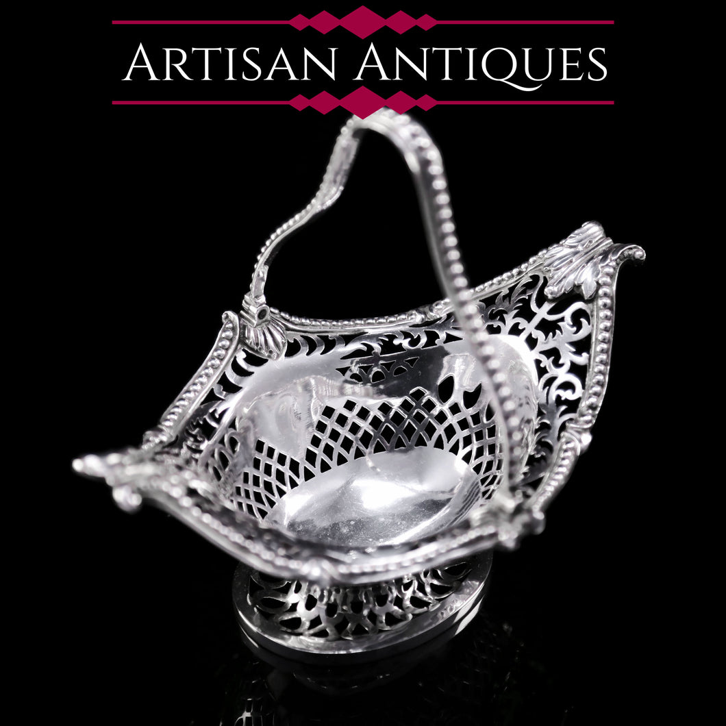 Antique Victorian Small Silver Sweet Basket/Bonbon Dish - Charles Stuart Harris 1890 - Artisan Antiques