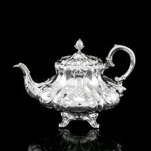 Load image into Gallery viewer, Antique Solid Silver Victorian Tea Set with Beautiful Chased Decoration - Roberts &amp; Slater 1849
