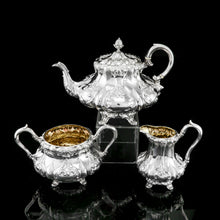 Load image into Gallery viewer, Antique Solid Silver Victorian Tea Set with Beautiful Chased Decoration - Roberts &amp; Slater 1849
