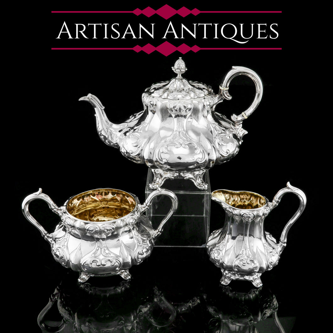 Antique Solid Silver Victorian Tea Set with Beautiful Chased Decoration - Roberts & Slater 1849