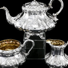 Load image into Gallery viewer, Antique Solid Silver Victorian Tea Set with Beautiful Chased Decoration - Roberts &amp; Slater 1849
