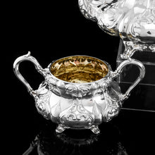 Load image into Gallery viewer, Antique Solid Silver Victorian Tea Set with Beautiful Chased Decoration - Roberts &amp; Slater 1849

