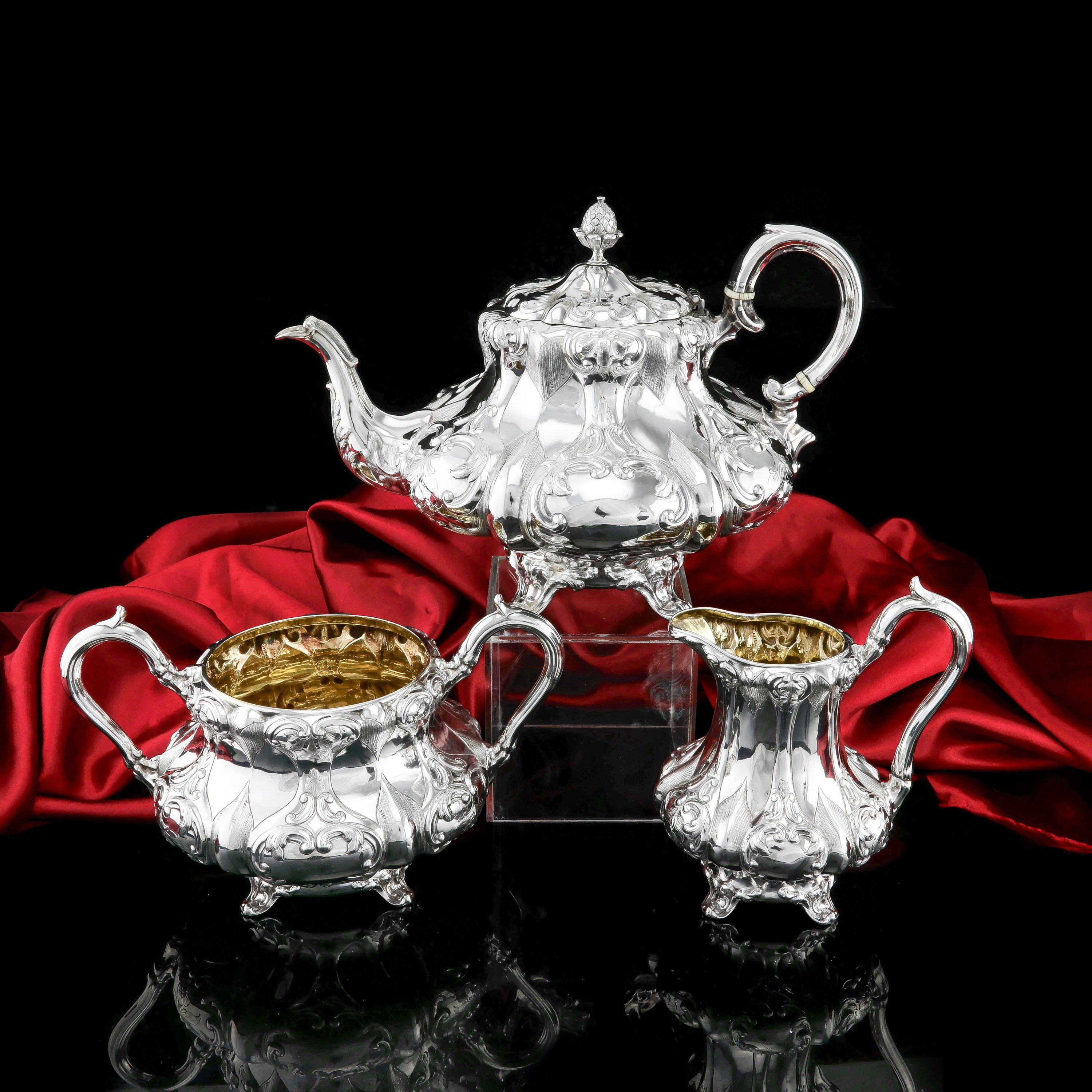 Antique Solid Silver Victorian Tea Set with Beautiful Chased