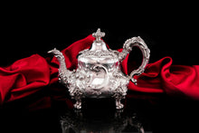 Load image into Gallery viewer, Antique Victorian Solid Silver 3 Piece Tea Set/Service with Fabulous &#39;Louis&#39; Style Chasing and Figural Masks - Barnard 1857
