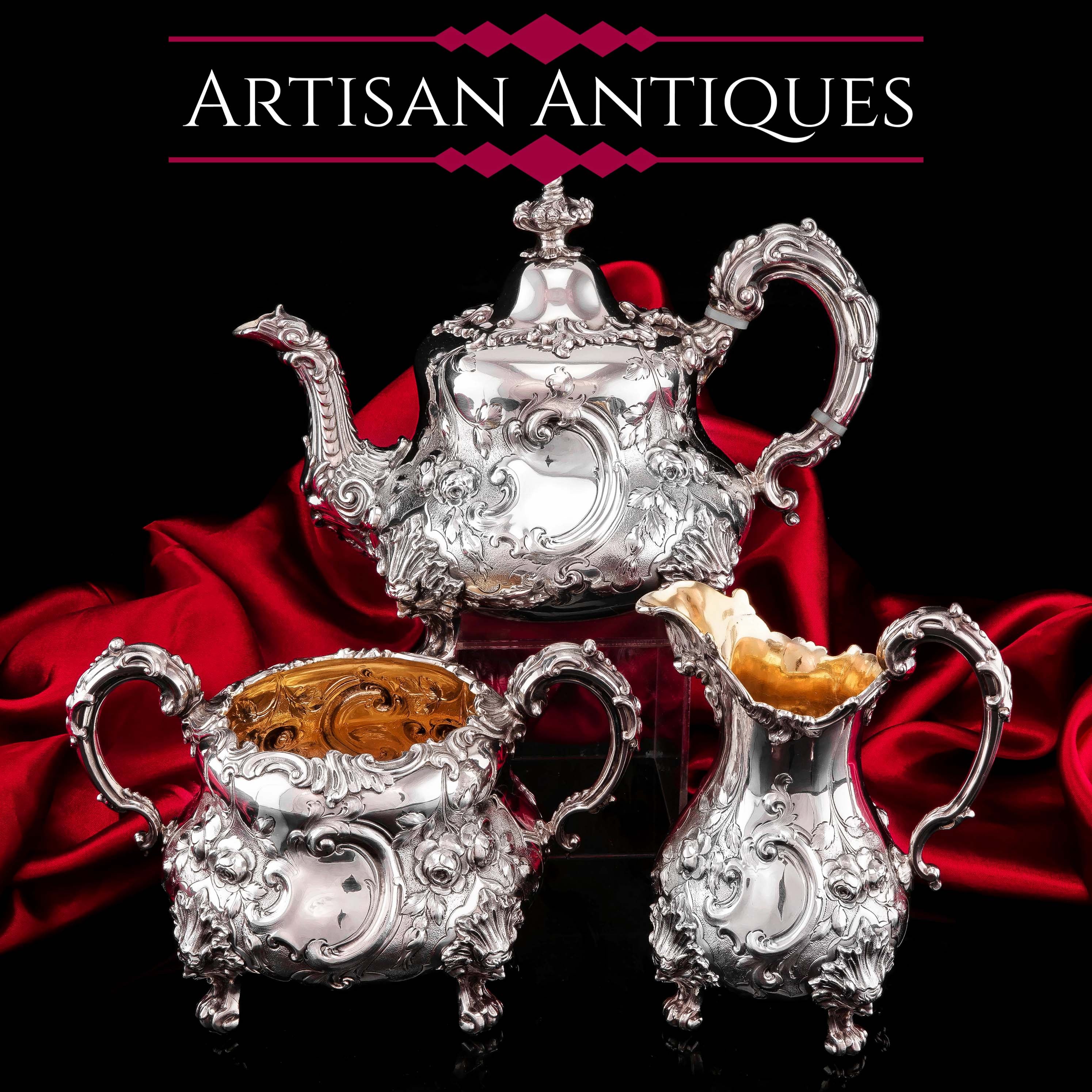 Antique Victorian Solid Silver 3 Piece Tea Set/Service with Fabulous ...