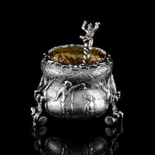 Load image into Gallery viewer, Rare Antique Victorian Solid Silver &#39;Teniers Pattern&#39; Salt Cellars - F B Thomas &amp; Co 1882
