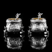Load image into Gallery viewer, Rare Antique Victorian Solid Silver &#39;Teniers Pattern&#39; Salt Cellars - F B Thomas &amp; Co 1882
