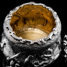 Load image into Gallery viewer, Rare Antique Victorian Solid Silver &#39;Teniers Pattern&#39; Salt Cellars - F B Thomas &amp; Co 1882
