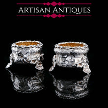 Load image into Gallery viewer, Antique Solid Silver Victorian Salt Cellars in Teniers Style - Daniel &amp; Charles Houle 1878

