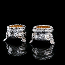 Load image into Gallery viewer, Antique Solid Silver Victorian Salt Cellars in Teniers Style - Daniel &amp; Charles Houle 1878
