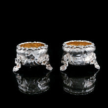 Load image into Gallery viewer, Antique Solid Silver Victorian Salt Cellars in Teniers Style - Daniel &amp; Charles Houle 1878
