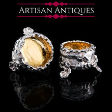 Load image into Gallery viewer, Antique Solid Silver Victorian Salt Cellars in Teniers Style - Daniel &amp; Charles Houle 1878
