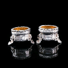 Load image into Gallery viewer, Antique Solid Silver Victorian Salt Cellars in Teniers Style - Daniel &amp; Charles Houle 1878
