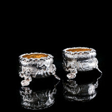 Load image into Gallery viewer, Antique Solid Silver Victorian Salt Cellars in Teniers Style - Daniel &amp; Charles Houle 1878
