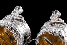 Load image into Gallery viewer, Antique Solid Silver Victorian Salt Cellars in Teniers Style - Daniel &amp; Charles Houle 1878
