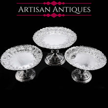 Load image into Gallery viewer, Magnificent Large Antique Victorian Set of Three Comport/Tazza Suites with Fine Chased Engravings - Martin Hall &amp; Co 1890 - Artisan Antiques
