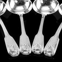 Load image into Gallery viewer, Antique Victorian Set of 4 Solid Silver Sauce Ladles/Spoons &quot;Fiddle Thread &amp; Shell&quot; Pattern - Chawner &amp; Co 1845
