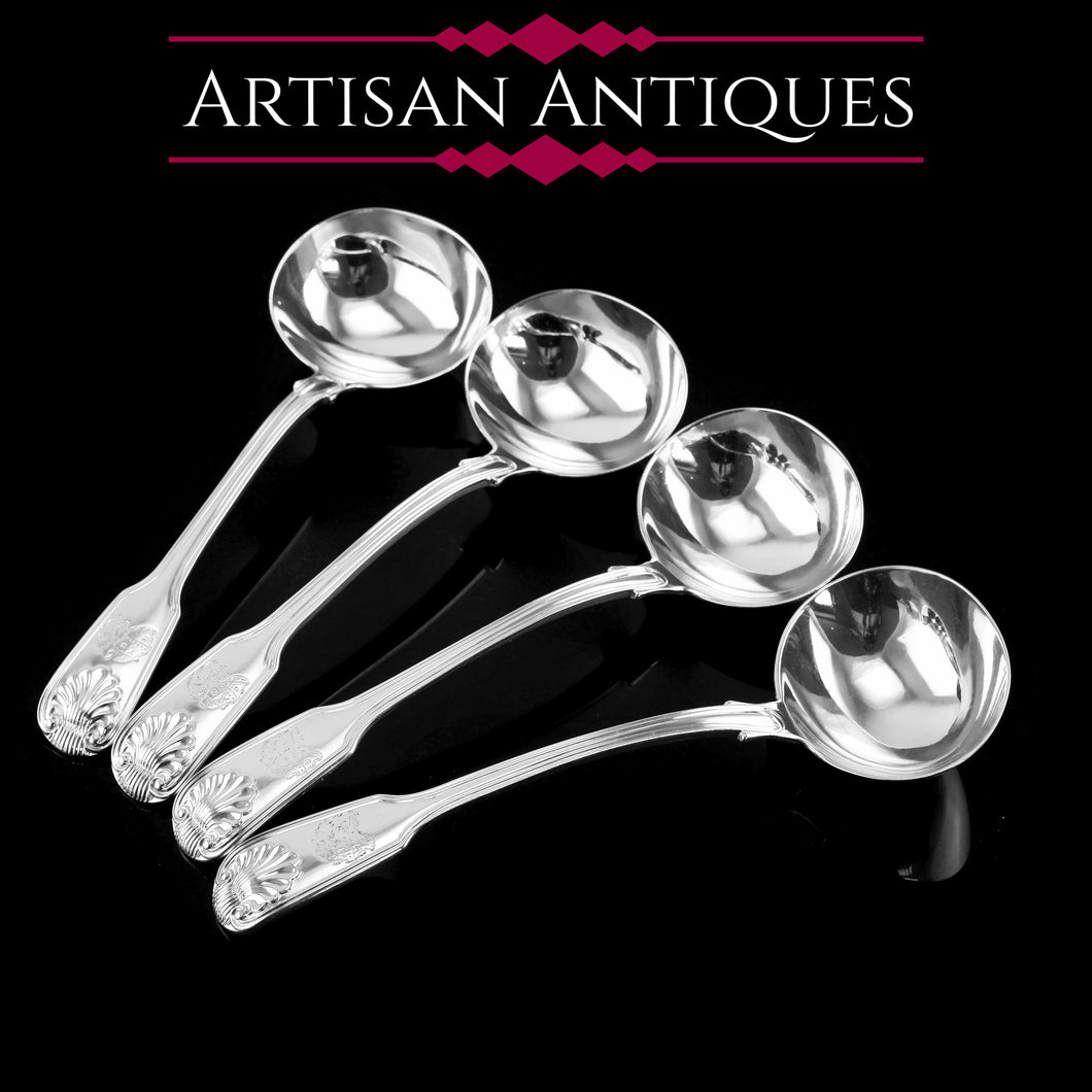 Antique Victorian Set of 4 Solid Silver Sauce Ladles/Spoons 
