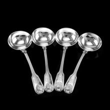Load image into Gallery viewer, Antique Victorian Set of 4 Solid Silver Sauce Ladles/Spoons &quot;Fiddle Thread &amp; Shell&quot; Pattern - Chawner &amp; Co 1845
