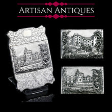 Load image into Gallery viewer, Antique Solid Silver &#39;Castle Top&#39; Double Sided Card Case Depicting Windsor Castle and Kenilworth Castle - Taylor &amp; Perry 1841
