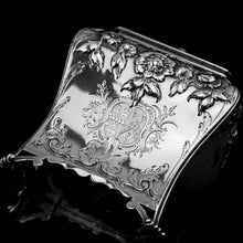 Load image into Gallery viewer, Antique Georgian Solid Sterling Silver Tea Caddy with Floral Embossed Design and Coat of Arms - Daniel Smith &amp; Robert Sharp 1765
