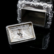 Load image into Gallery viewer, Antique Georgian Solid Sterling Silver Tea Caddy with Floral Embossed Design and Coat of Arms - Daniel Smith &amp; Robert Sharp 1765
