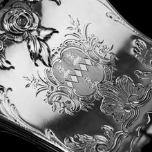 Load image into Gallery viewer, Antique Georgian Solid Sterling Silver Tea Caddy with Floral Embossed Design and Coat of Arms - Daniel Smith &amp; Robert Sharp 1765
