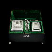 Load image into Gallery viewer, Antique Solid Silver Tea Caddy/Canister Set with Shagreen Box Case &amp; Accessories - Peter (Pierre) Gillois 1759
