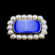 Load image into Gallery viewer, Antique Victorian 15K Gold Brooch Blue Enamel &amp; Seed Pearl
