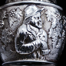 Load image into Gallery viewer, Antique Victorian Solid Silver Milk Jug/Pitcher with Figural Tavern Scene - Thomas Smily 1876 - Artisan Antiques
