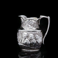 Load image into Gallery viewer, Antique Victorian Solid Silver Milk Jug/Pitcher with Figural Tavern Scene - Thomas Smily 1876 - Artisan Antiques
