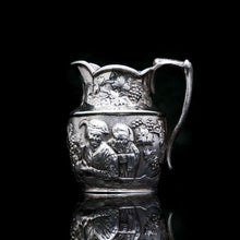 Load image into Gallery viewer, Antique Victorian Solid Silver Milk Jug/Pitcher with Figural Tavern Scene - Thomas Smily 1876 - Artisan Antiques
