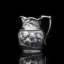 Load image into Gallery viewer, Antique Victorian Solid Silver Milk Jug/Pitcher with Figural Tavern Scene - Thomas Smily 1876 - Artisan Antiques
