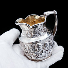 Load image into Gallery viewer, Antique Victorian Solid Silver Milk Jug/Pitcher with Figural Tavern Scene - Thomas Smily 1876 - Artisan Antiques
