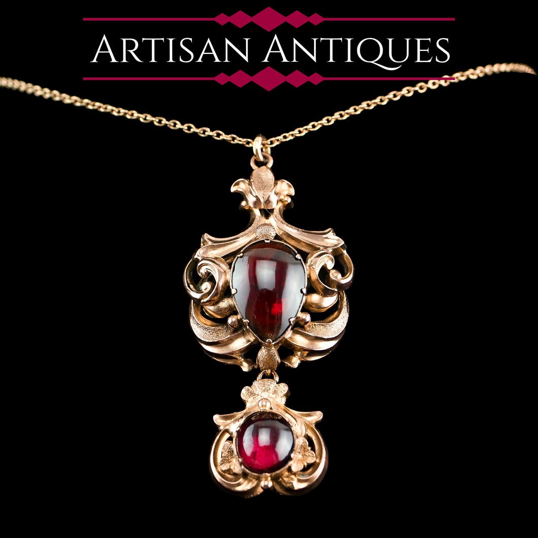 Magnificent Antique Victorian 18ct Gold Garnet Cabochon Necklace - c.1840