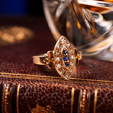 Load image into Gallery viewer, Stylish Antique Victorian 15K Sapphire and Diamond Navette Ring - 1893
