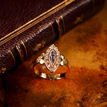 Load image into Gallery viewer, Stylish Antique Victorian 15K Sapphire and Diamond Navette Ring - 1893
