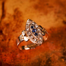 Load image into Gallery viewer, Stylish Antique Victorian 15K Sapphire and Diamond Navette Ring - 1893
