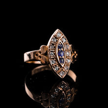 Load image into Gallery viewer, Stylish Antique Victorian 15K Sapphire and Diamond Navette Ring - 1893
