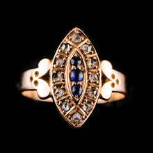 Load image into Gallery viewer, Stylish Antique Victorian 15K Sapphire and Diamond Navette Ring - 1893
