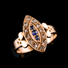 Load image into Gallery viewer, Stylish Antique Victorian 15K Sapphire and Diamond Navette Ring - 1893
