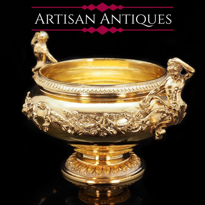 Magnificent Silver Gilt Cast Bowl - Important Jerningham Wine Cooler Inspired - London 1923 - Artisan Antiques