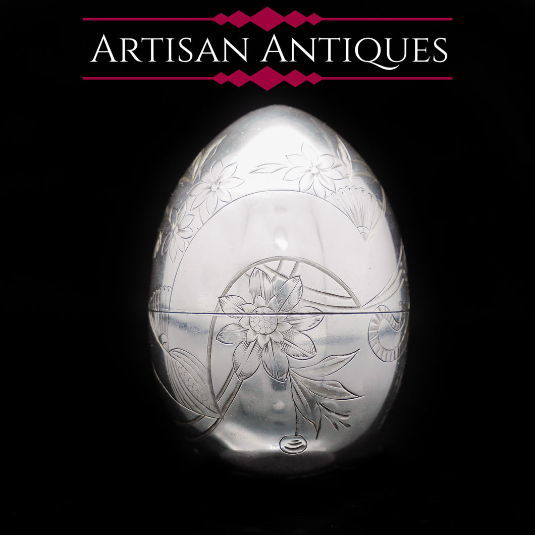 Solid Silver Russian Easter Egg with Gilt Interior- P. Barabanon 19th Century - Artisan Antiques