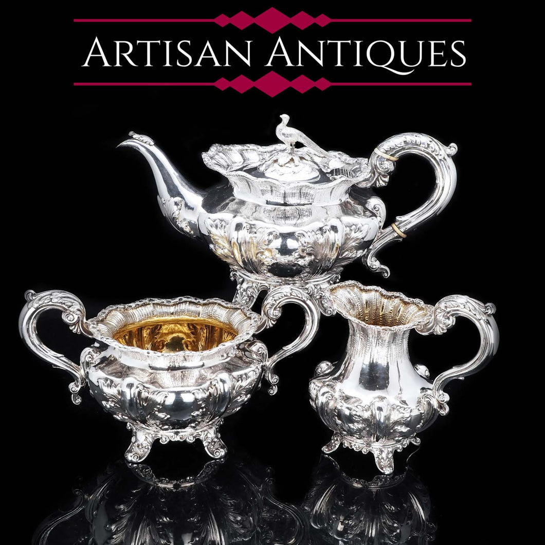 Magnificent Georgian Silver Three-piece Tea Set - Benjamin Smith 1836 - Artisan Antiques