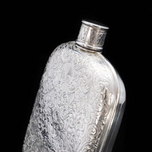 Load image into Gallery viewer, A Spectacular Solid Silver Hip Flask With Ornate Engraved Design - Edward Smith 1845 - Artisan Antiques
